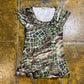 Jacqueline Riu Short Sleeve Top Green Brown 2000s y2k - M