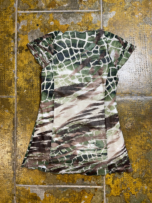 Jacqueline Riu Short Sleeve Top Green Brown 2000s y2k - M