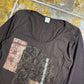 Camaieu Long Sleeve See Through Top Brown 2000s y2k - S