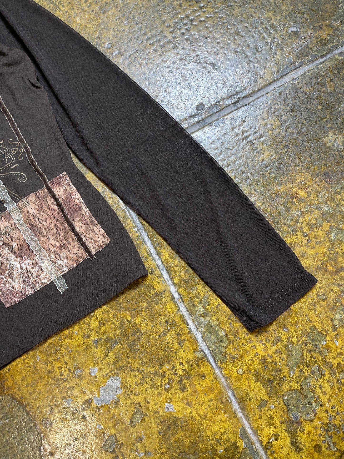Camaieu Long Sleeve See Through Top Brown 2000s y2k - S