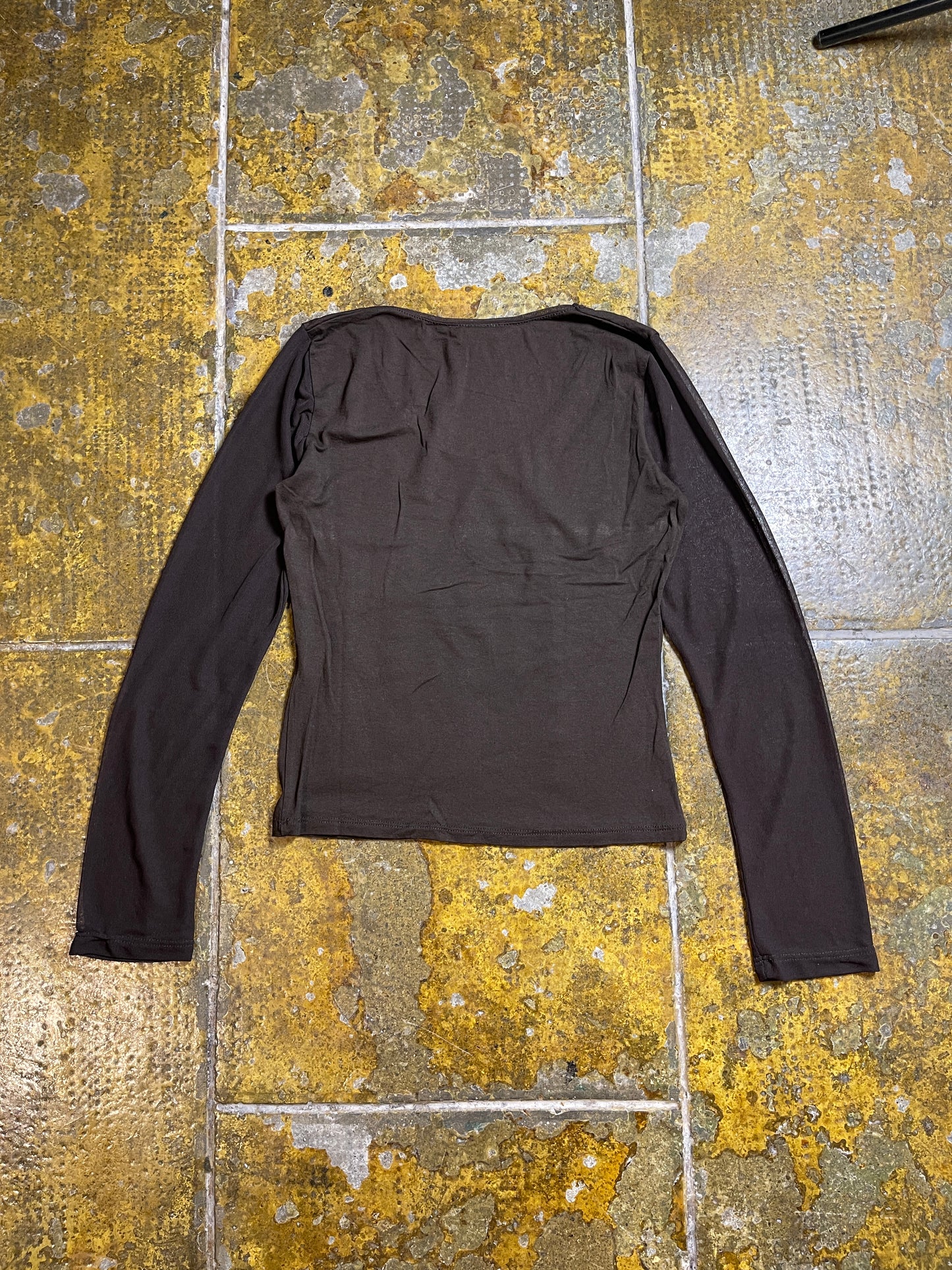 Camaieu Long Sleeve See Through Top Brown 2000s y2k - S