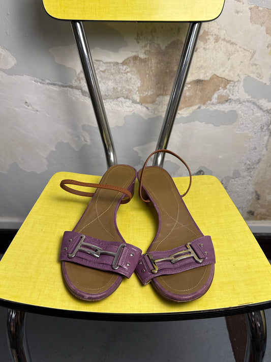 Vintage 90s / 2000s Ferragamo Glory Strappy Kitten Heels Lilac - 39