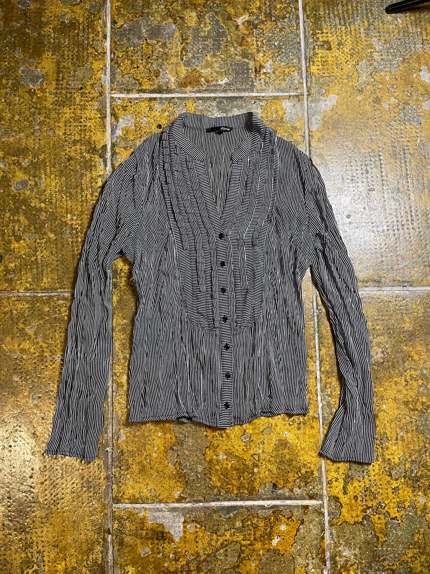 Etam Long Sleeve Top White Black 2000s y2k - M