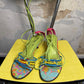 2000s Balenciaga Psychedelic Floral Ankle-Tie Stiletto Kitten Heels Sandals Spring/Summer 2008