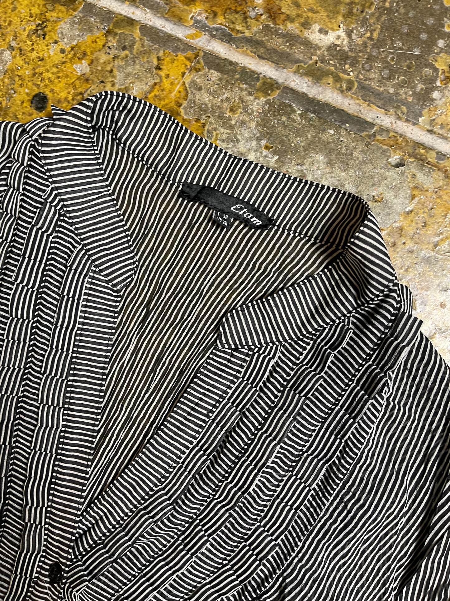 Etam Long Sleeve Top White Black 2000s y2k - M