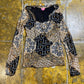 Phildar Long Sleeve See Through Top Black Beige 2000s y2k - S