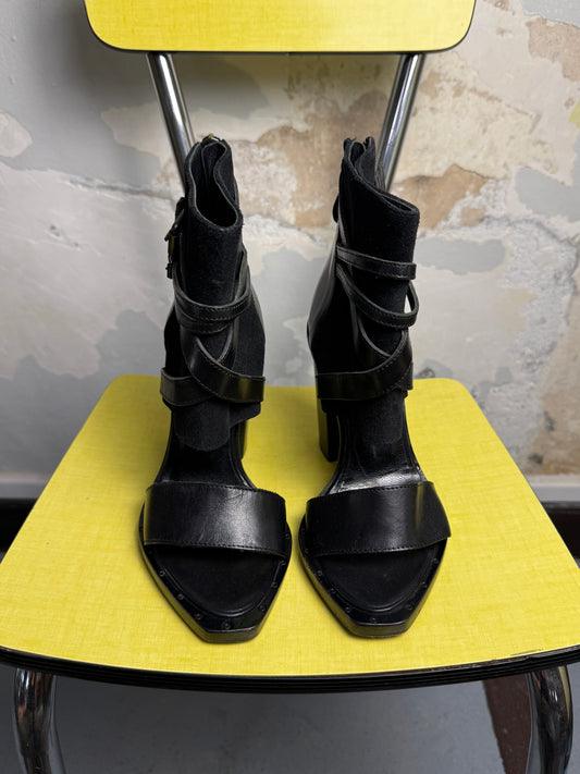 Y2k Diesel Black Gold Vivien Cutout Bootie Sandal Black - 35