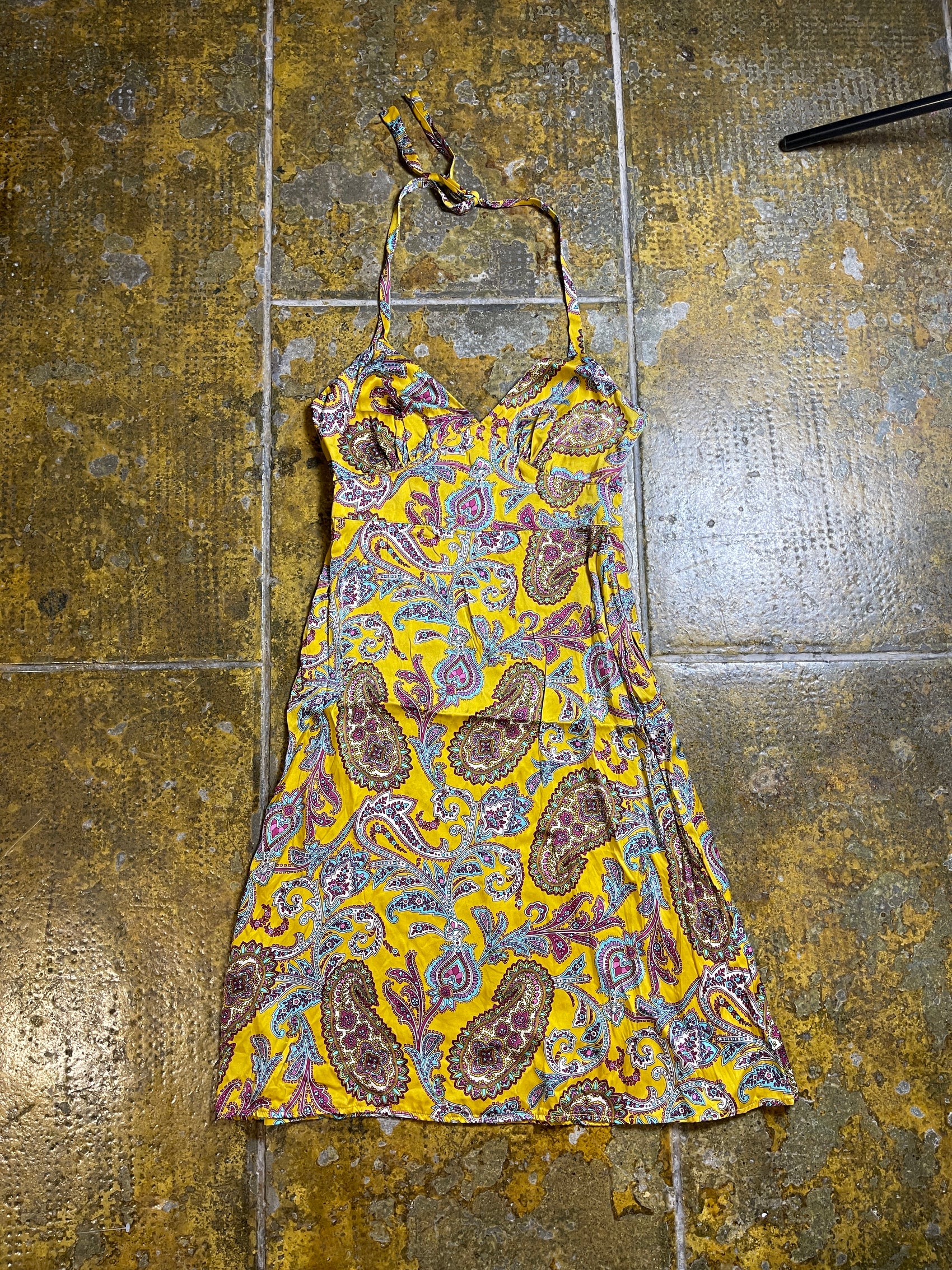 Lanidor SLeeveless Silk Summer Dress Yellow Purple - XS