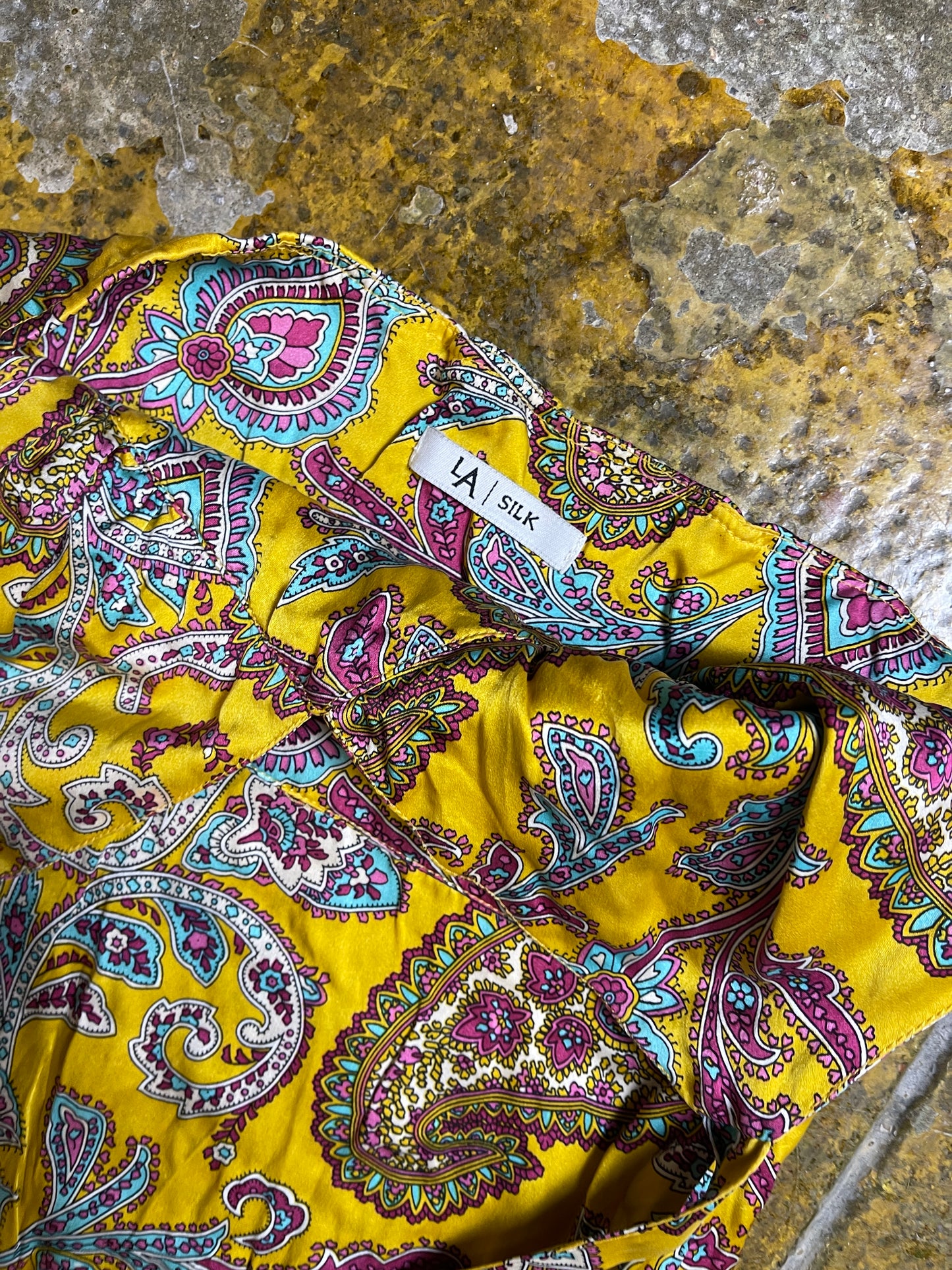 Lanidor SLeeveless Silk Summer Dress Yellow Purple - XS