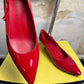 Early 2000s Celine Pointed Patent Kitten Heels Side-Bow Strap Red - 36