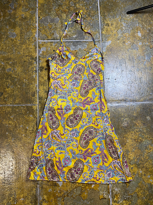 Lanidor SLeeveless Silk Summer Dress Yellow Purple - XS