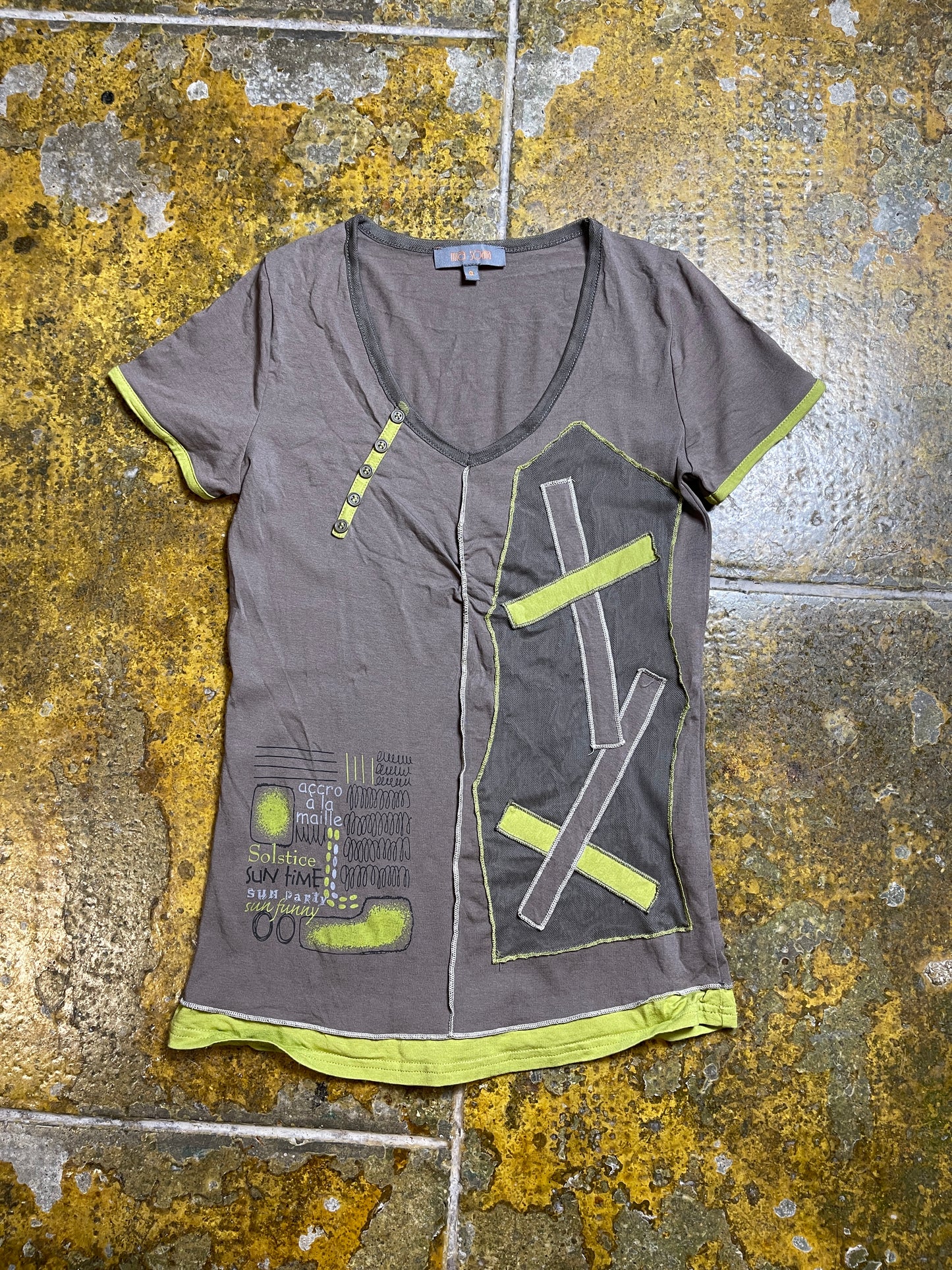 Mia Soana Short Sleeve Top Khaki 2000s y2k - XS