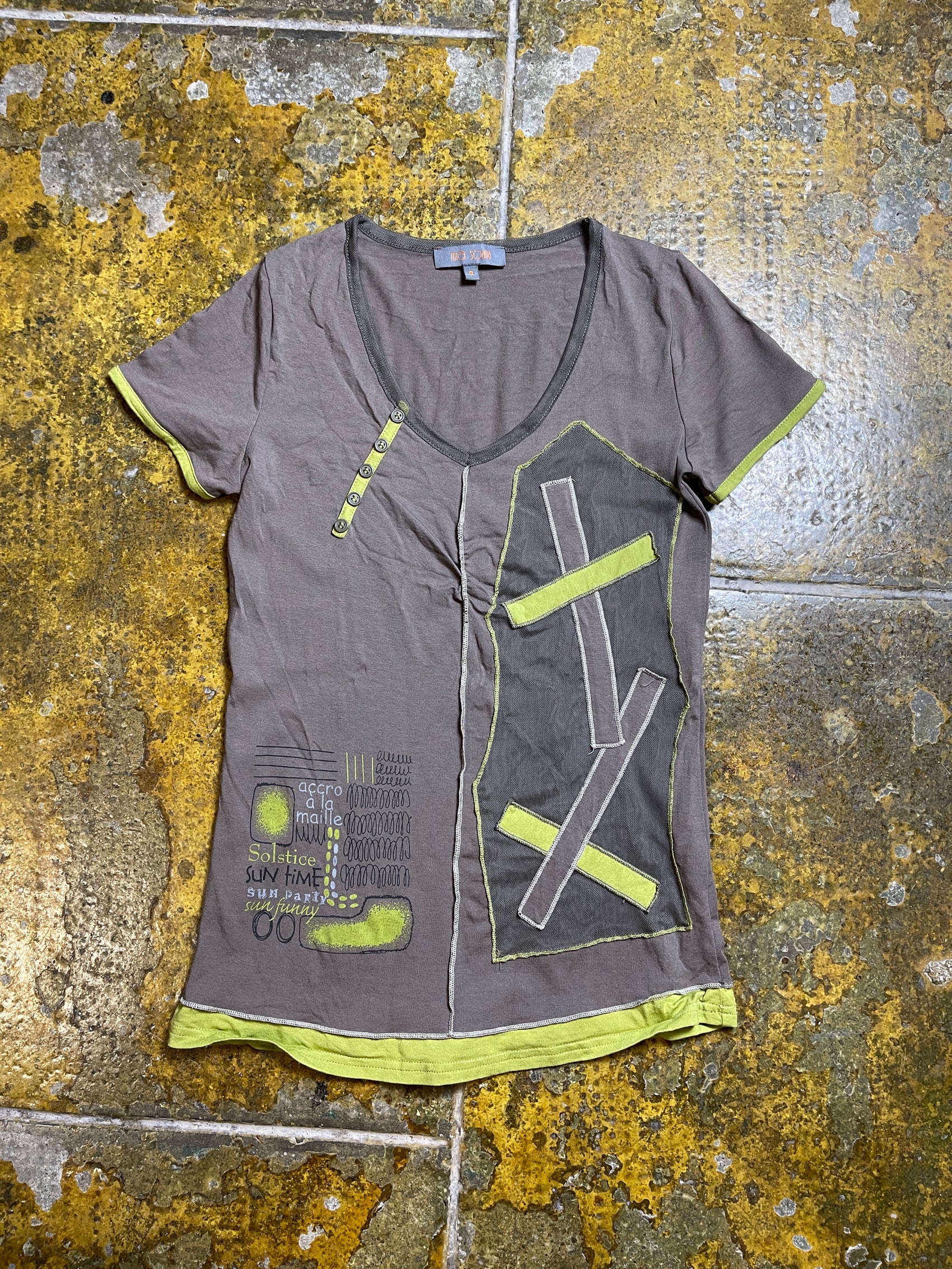 Mia Soana Short Sleeve Top Khaki 2000s y2k - XS