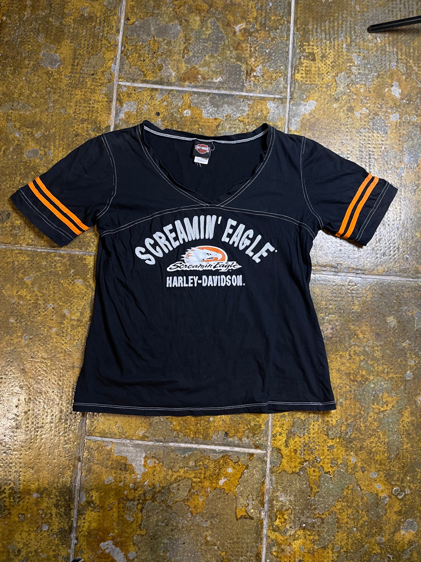Harley Davidson Short Sleeve Top Black Screaming Eagle 2000s y2k - XL