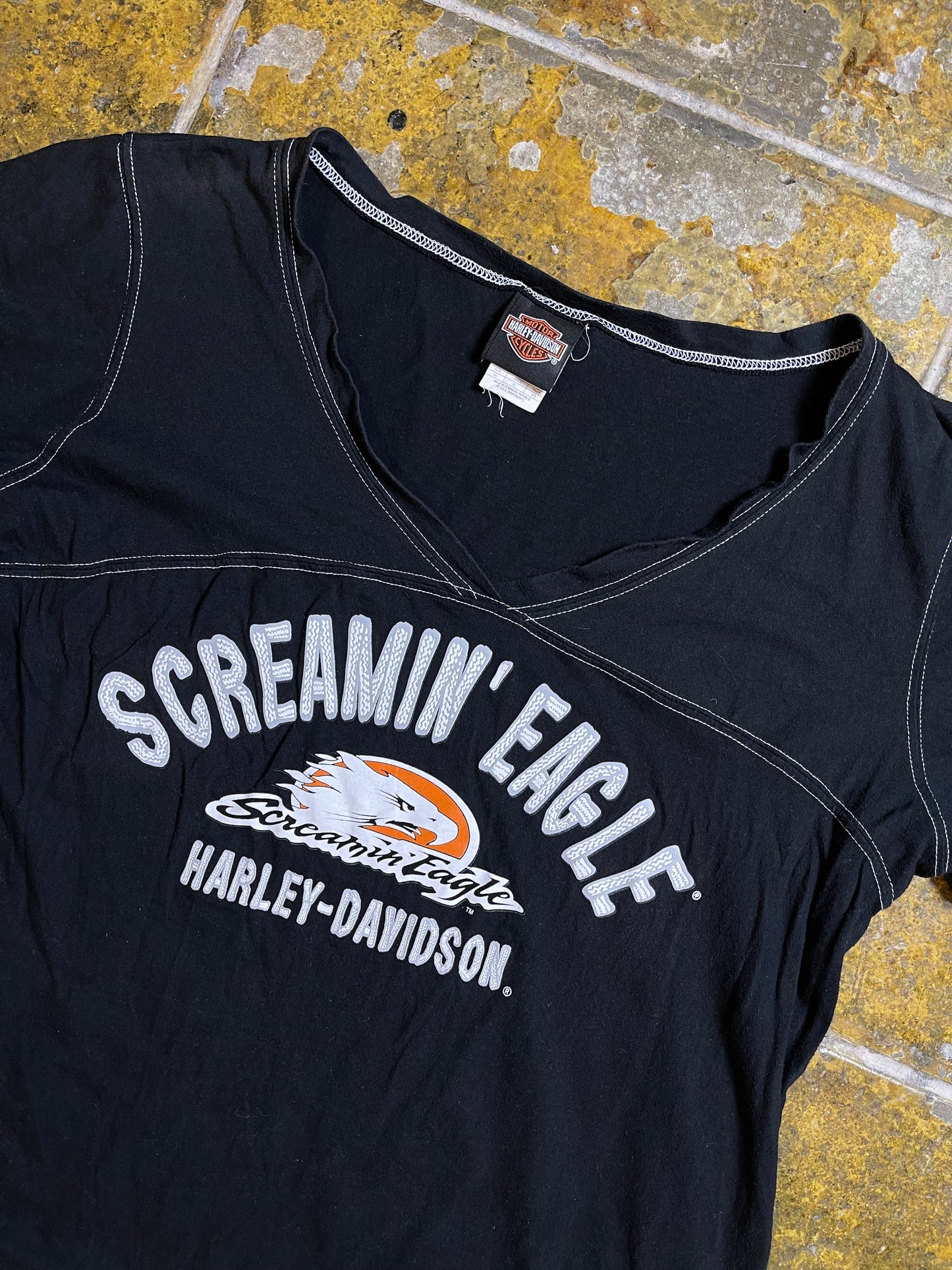 Harley Davidson Short Sleeve Top Black Screaming Eagle 2000s y2k - XL