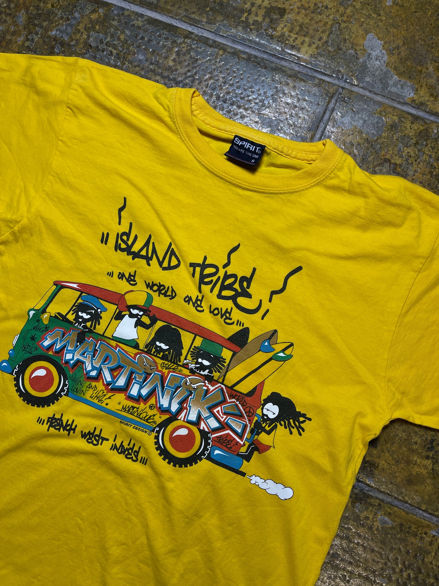 Spirit Tribe Weed Smoking Rasta T-Shirt Yellow 2000s y2k - S