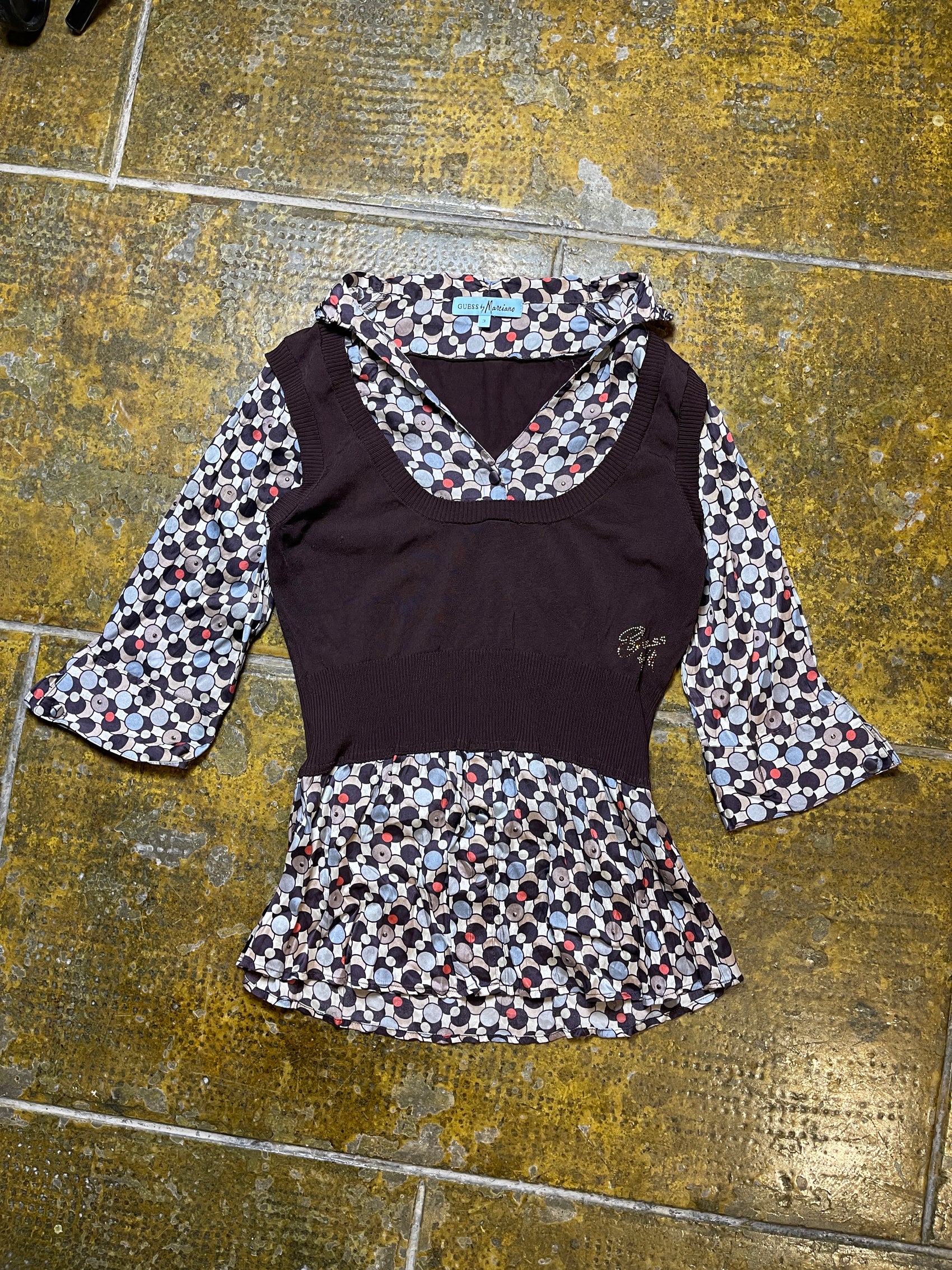 Guess by Marciano Short Sleeve Top Brown Turquoise 2000s y2k - L
