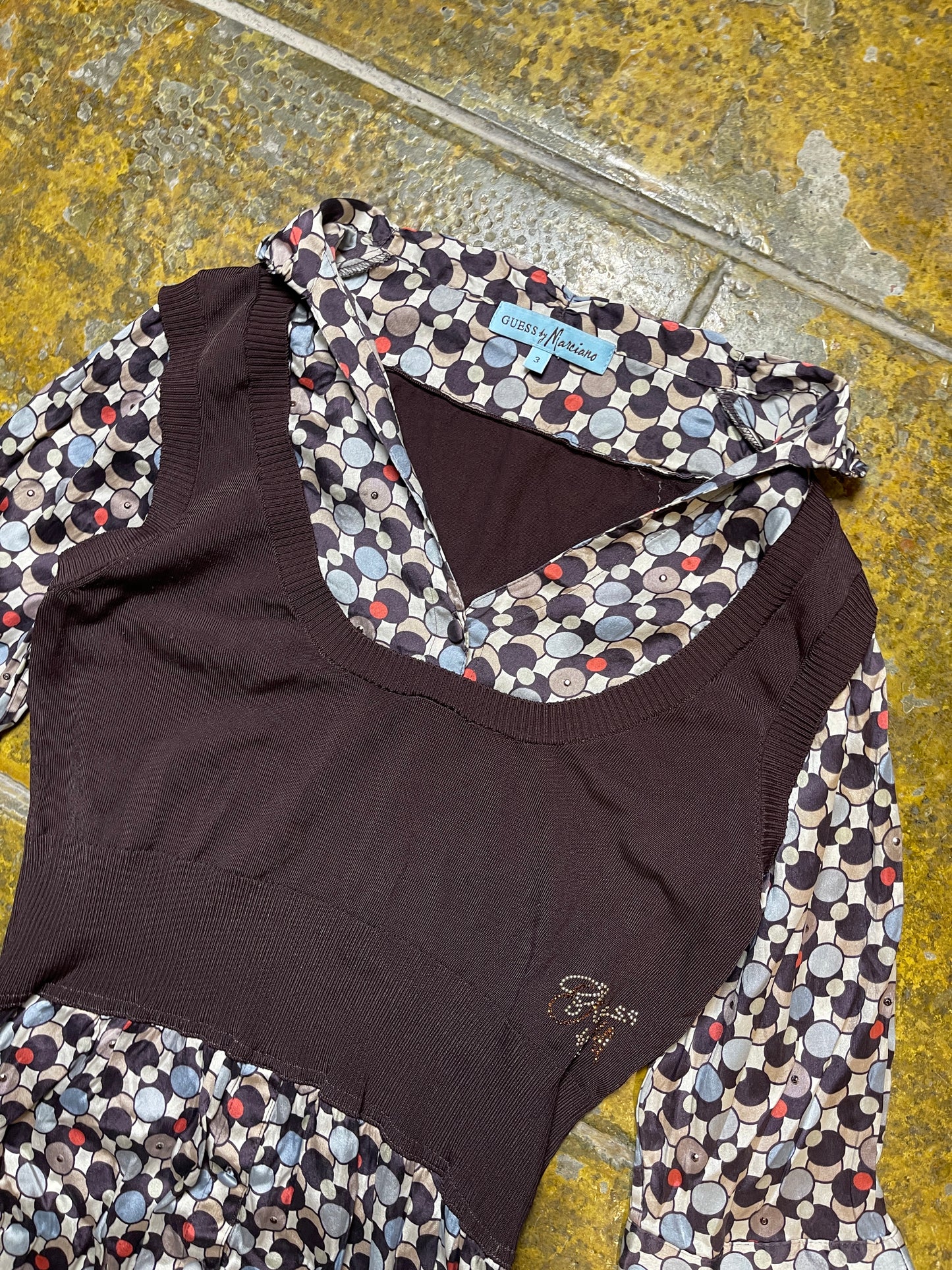 Guess by Marciano Short Sleeve Top Brown Turquoise 2000s y2k - L