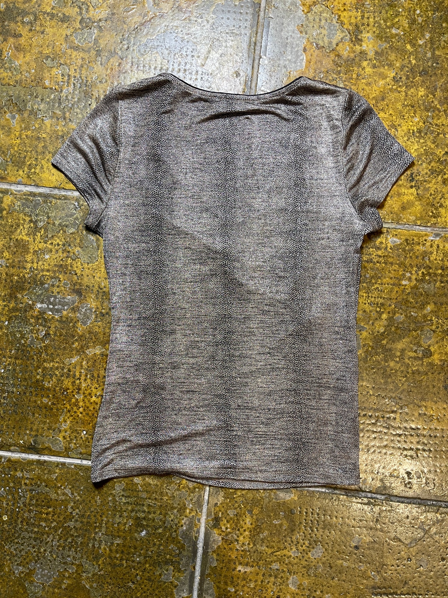 Morgan Short Sleeve Top Beige Black 2000s y2k - XS