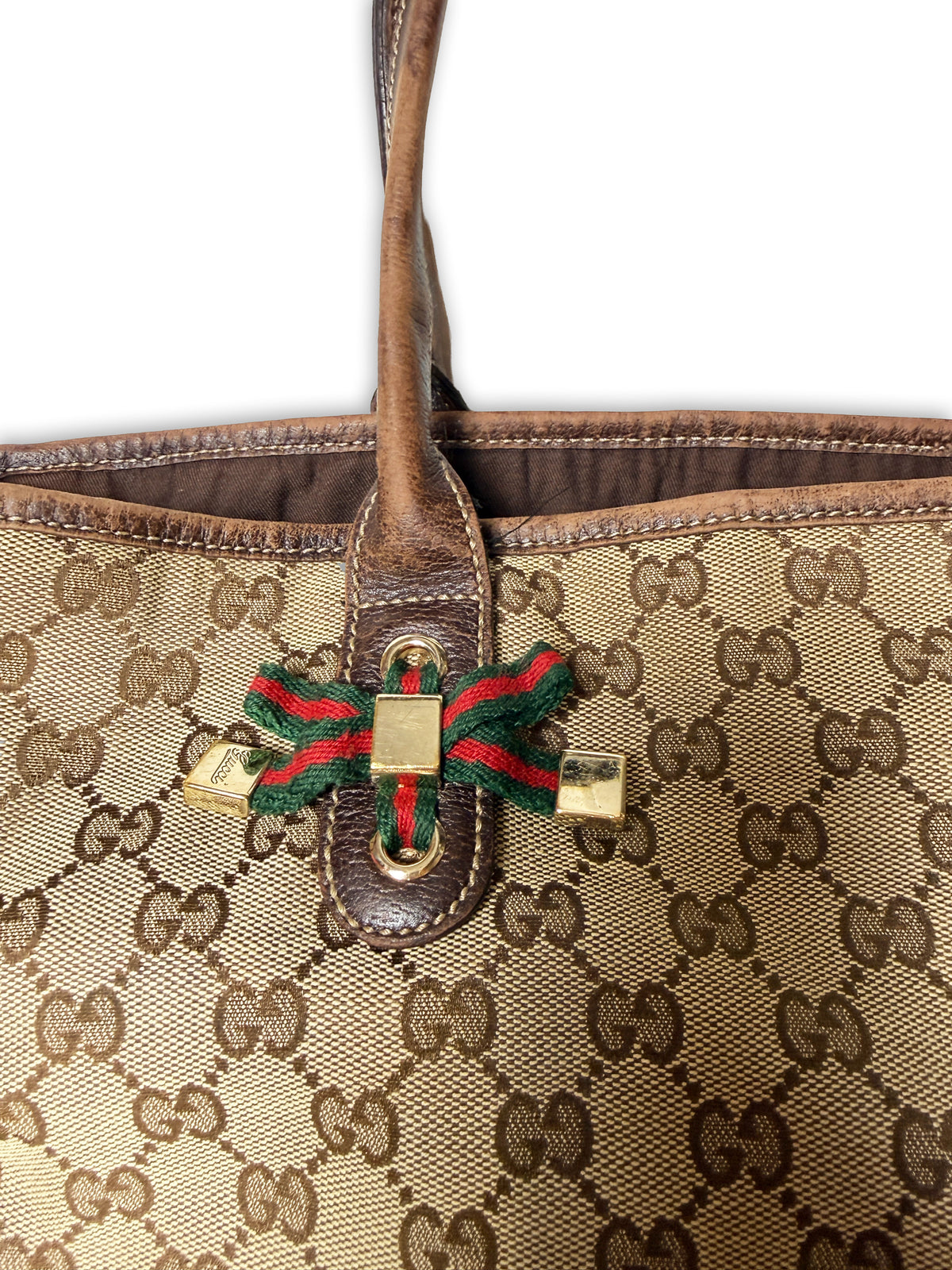 2000s Gucci Princy Tote Bag in GG Monogram Canvas with Web Bow Detail Medium