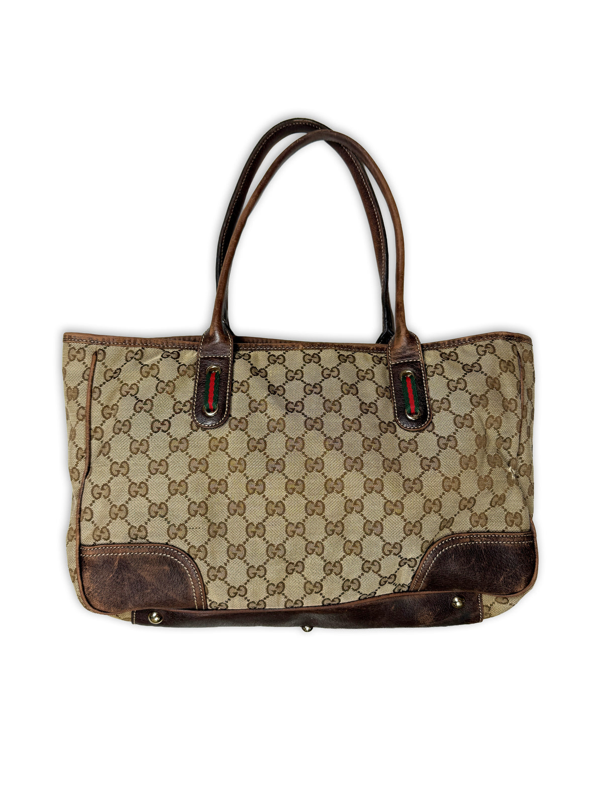 2000s Gucci Princy Tote Bag in GG Monogram Canvas with Web Bow Detail Medium