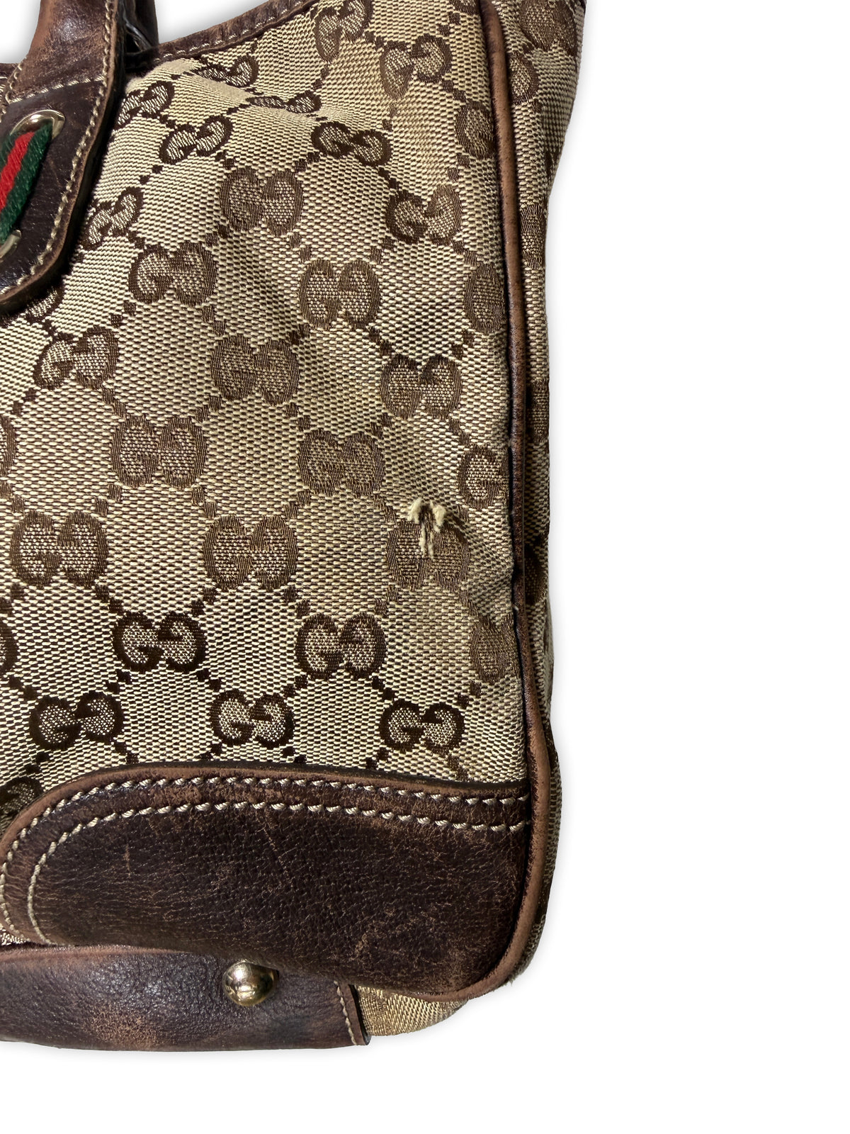 2000s Gucci Princy Tote Bag in GG Monogram Canvas with Web Bow Detail Medium