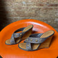 Y2k Louis Vuitton Canvas Studded Cross Strap Wedge Sandals Brown - EU38 1/2