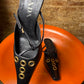 2000s Archive Prada Pointed-Toe Grommet Mule Kitten Heels Black Gold - EU35 1/2