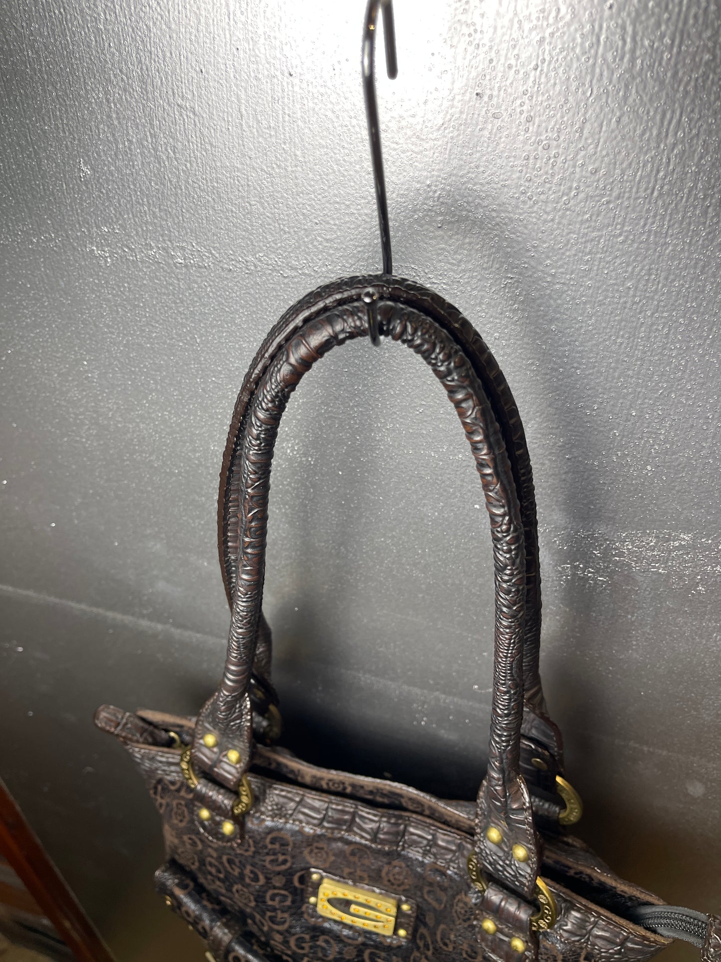 Guess Monogram Vegan Leather Shoulder Bag Brown 2000s y2k
