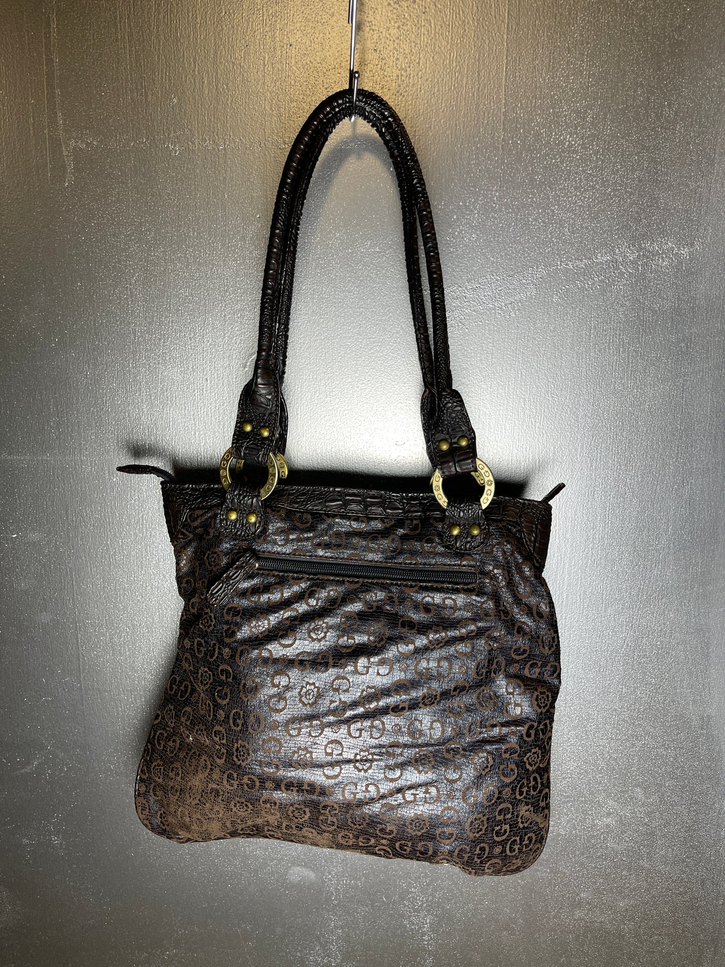 Guess Monogram Vegan Leather Shoulder Bag Brown 2000s y2k