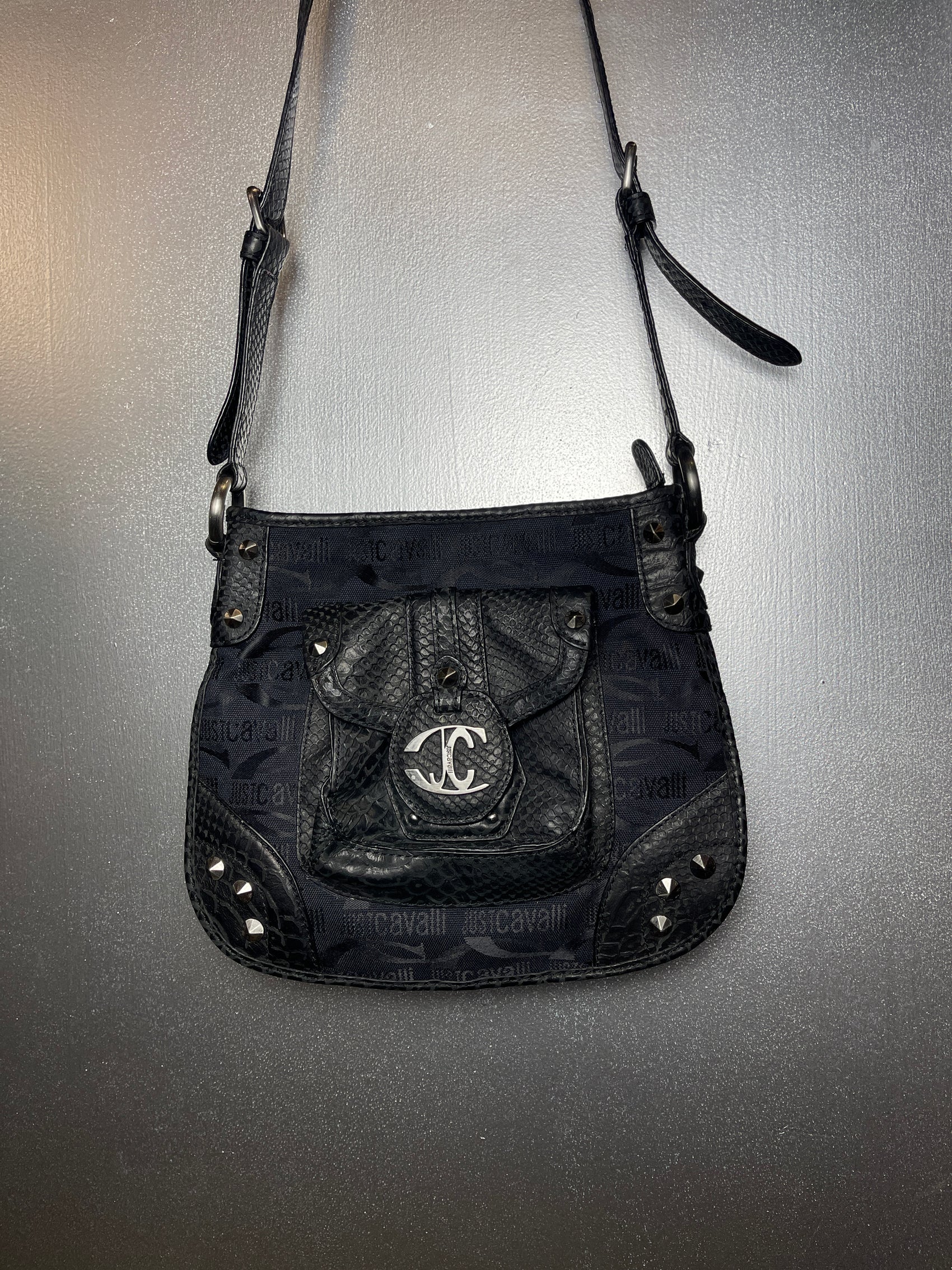 Just Cavalli Faux Leather Shoulder Bag Black 2000s y2k