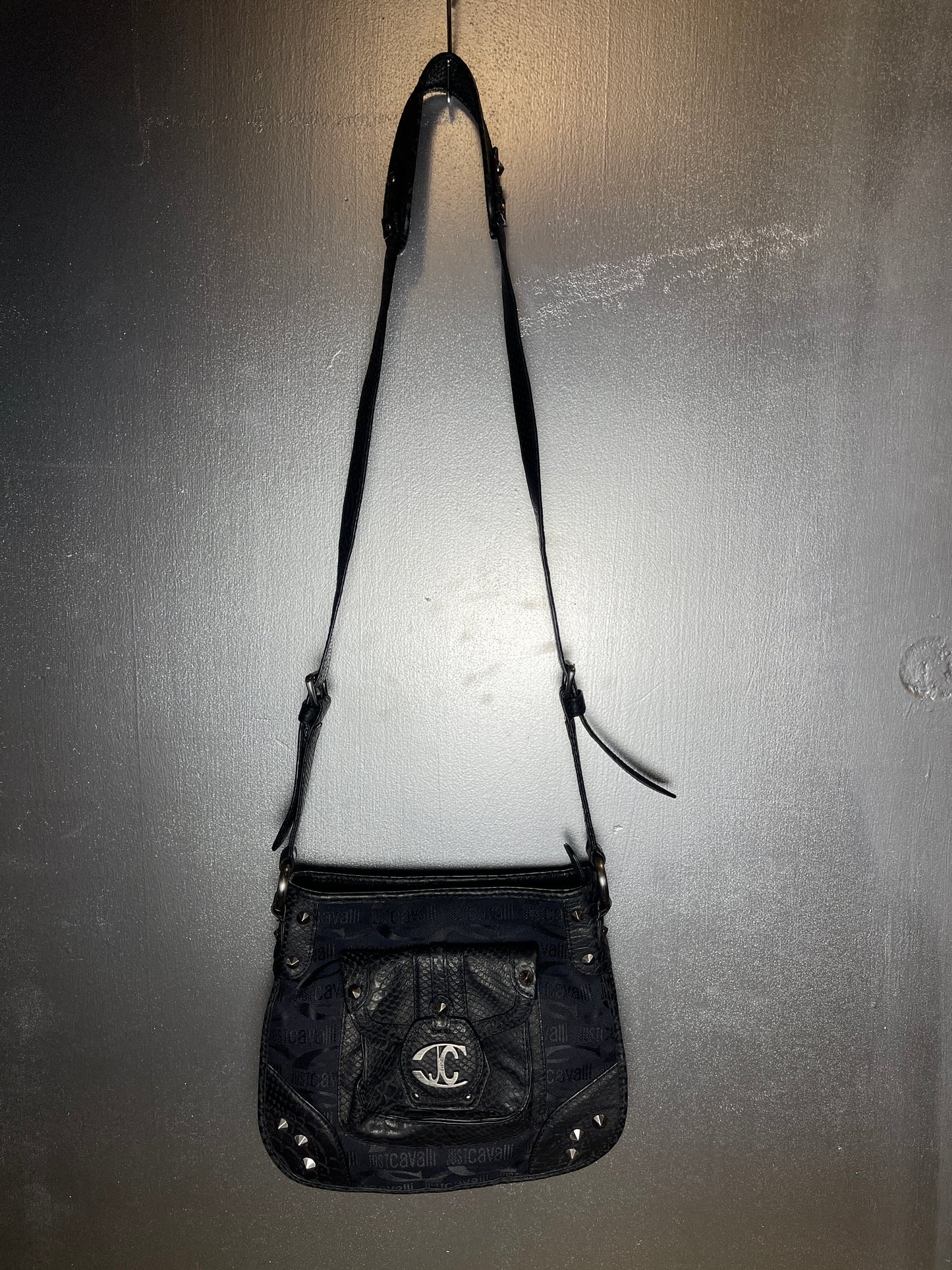 Just Cavalli Faux Leather Shoulder Bag Black 2000s y2k