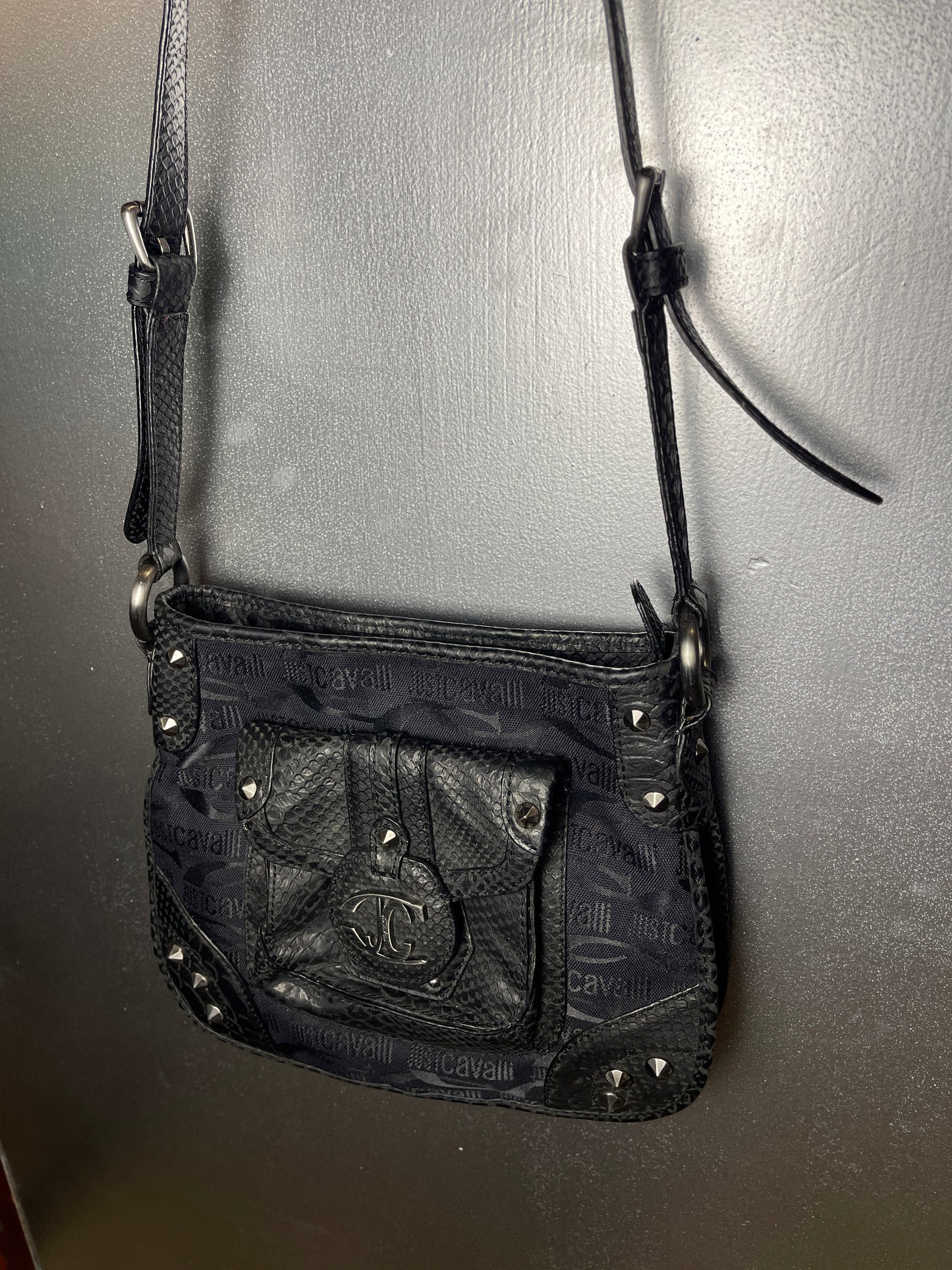 Just Cavalli Faux Leather Shoulder Bag Black 2000s y2k