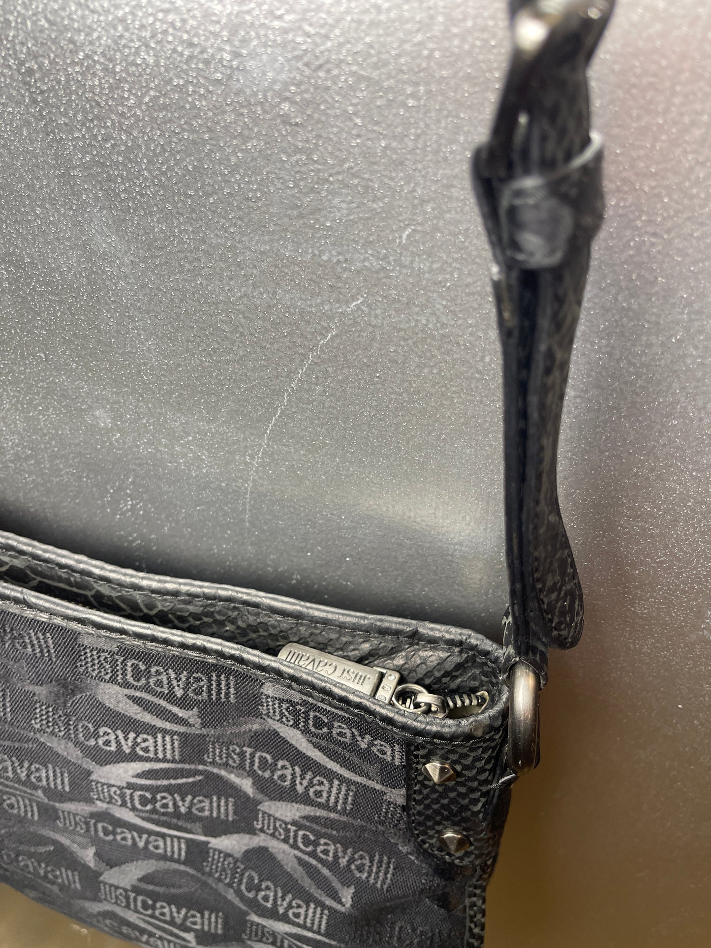 Just Cavalli Faux Leather Shoulder Bag Black 2000s y2k