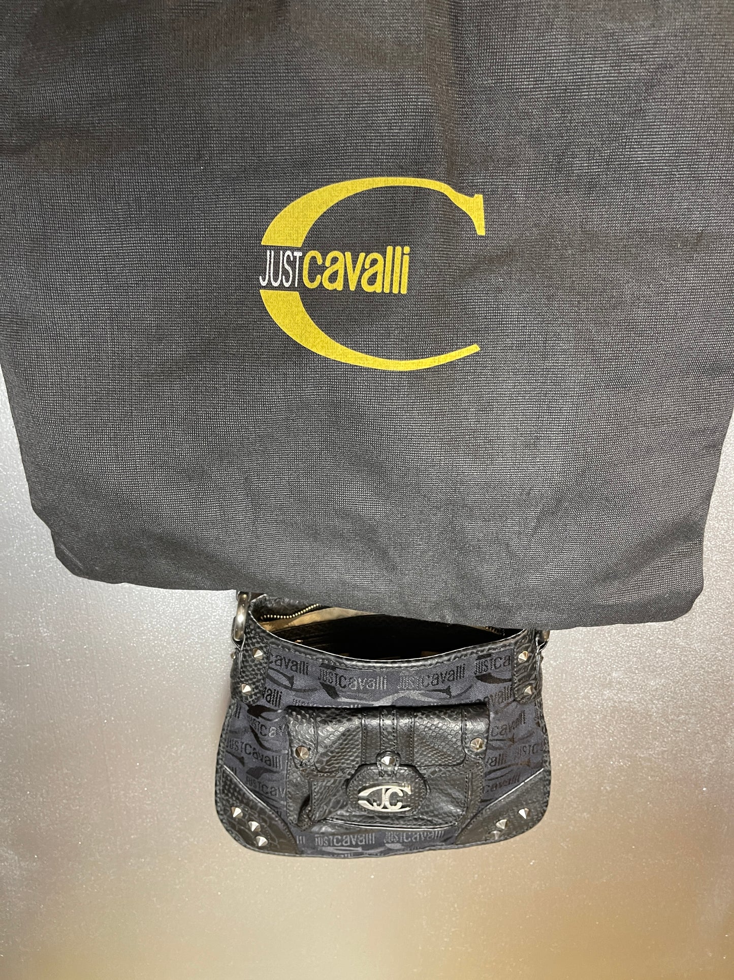 Just Cavalli Faux Leather Shoulder Bag Black 2000s y2k
