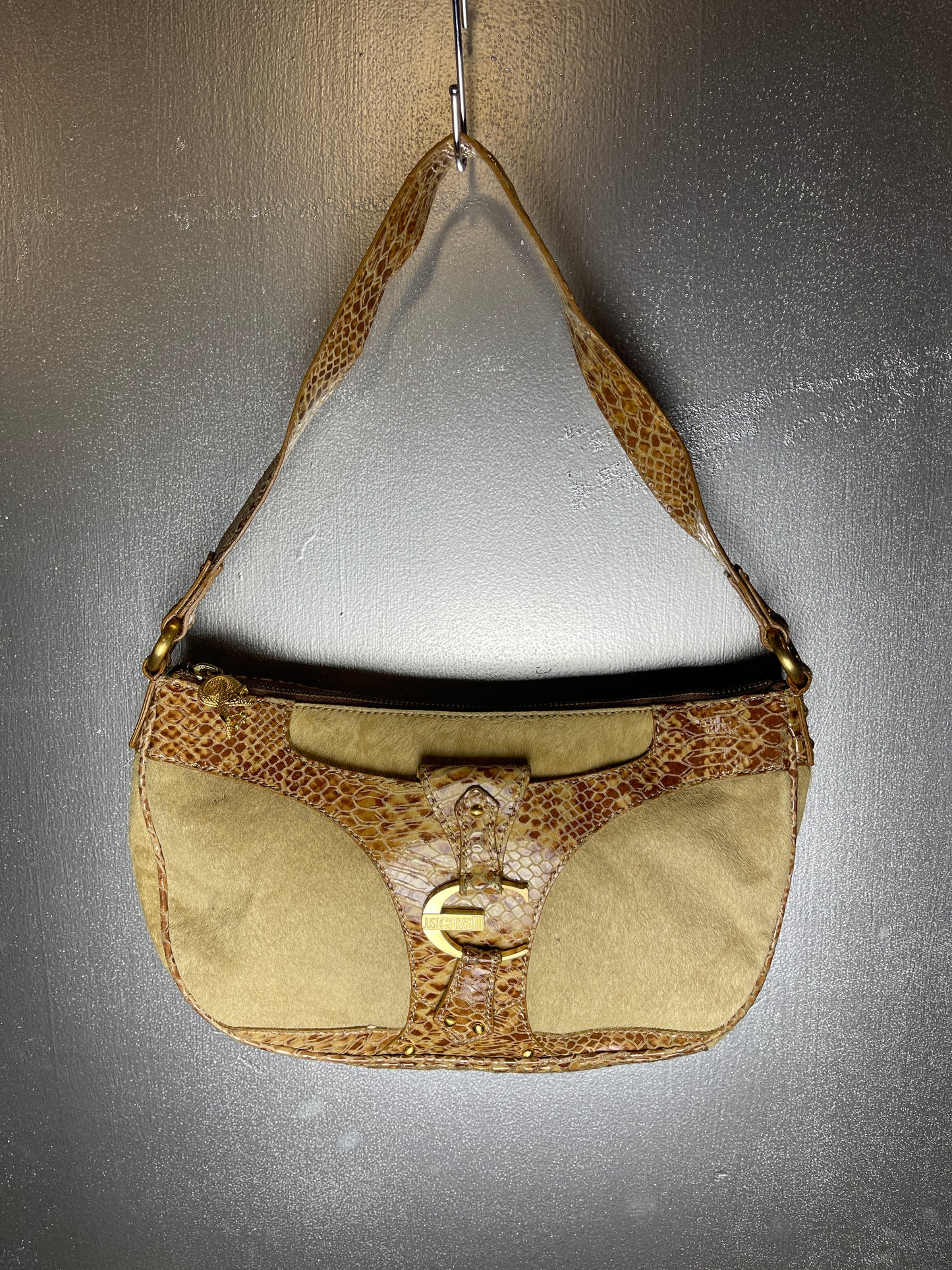 Just Cavalli Beige Creme Shoulder Leather Bag 2000s y2k