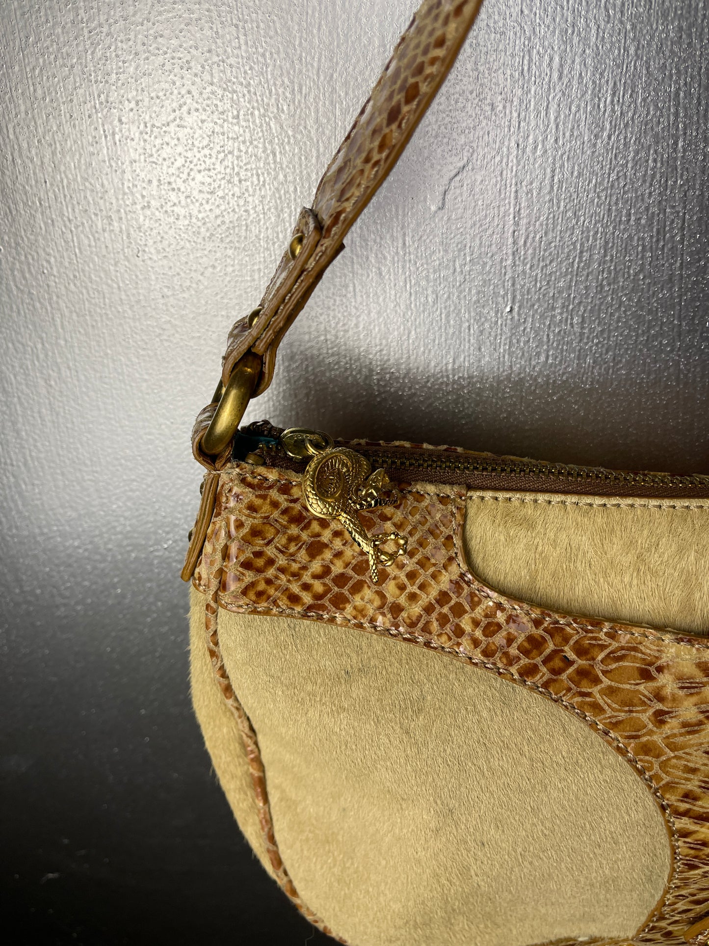 Just Cavalli Beige Creme Shoulder Leather Bag 2000s y2k