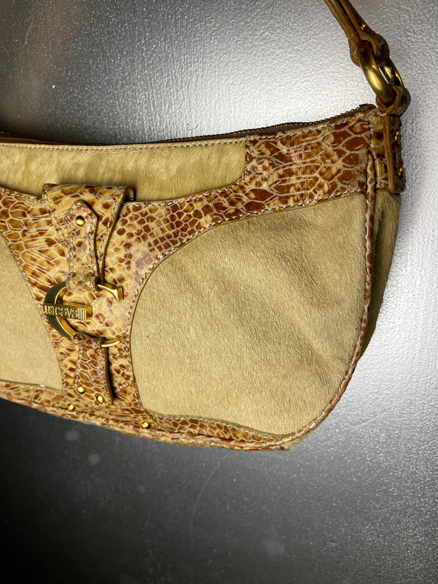 Just Cavalli Beige Creme Shoulder Leather Bag 2000s y2k