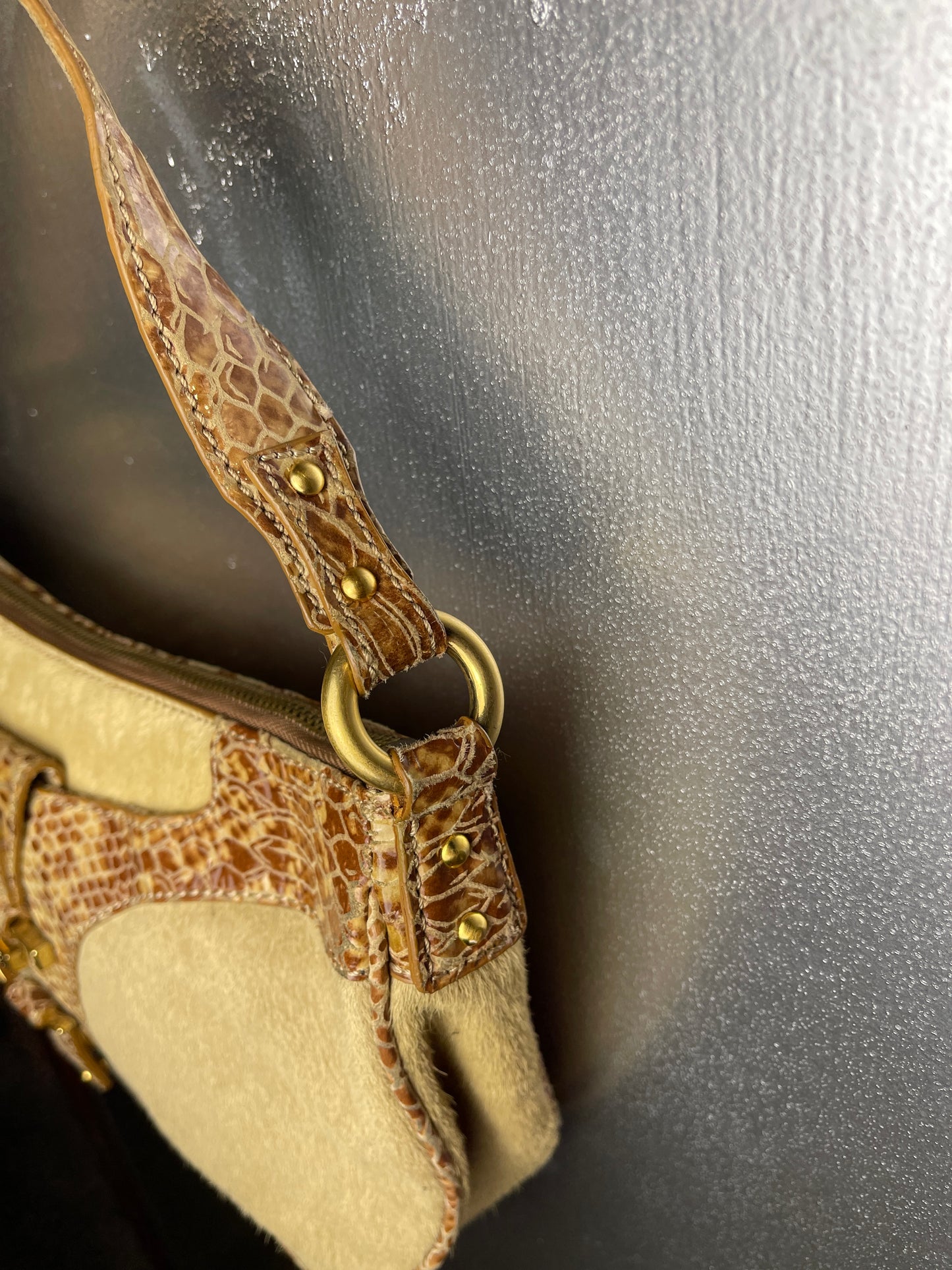 Just Cavalli Beige Creme Shoulder Leather Bag 2000s y2k
