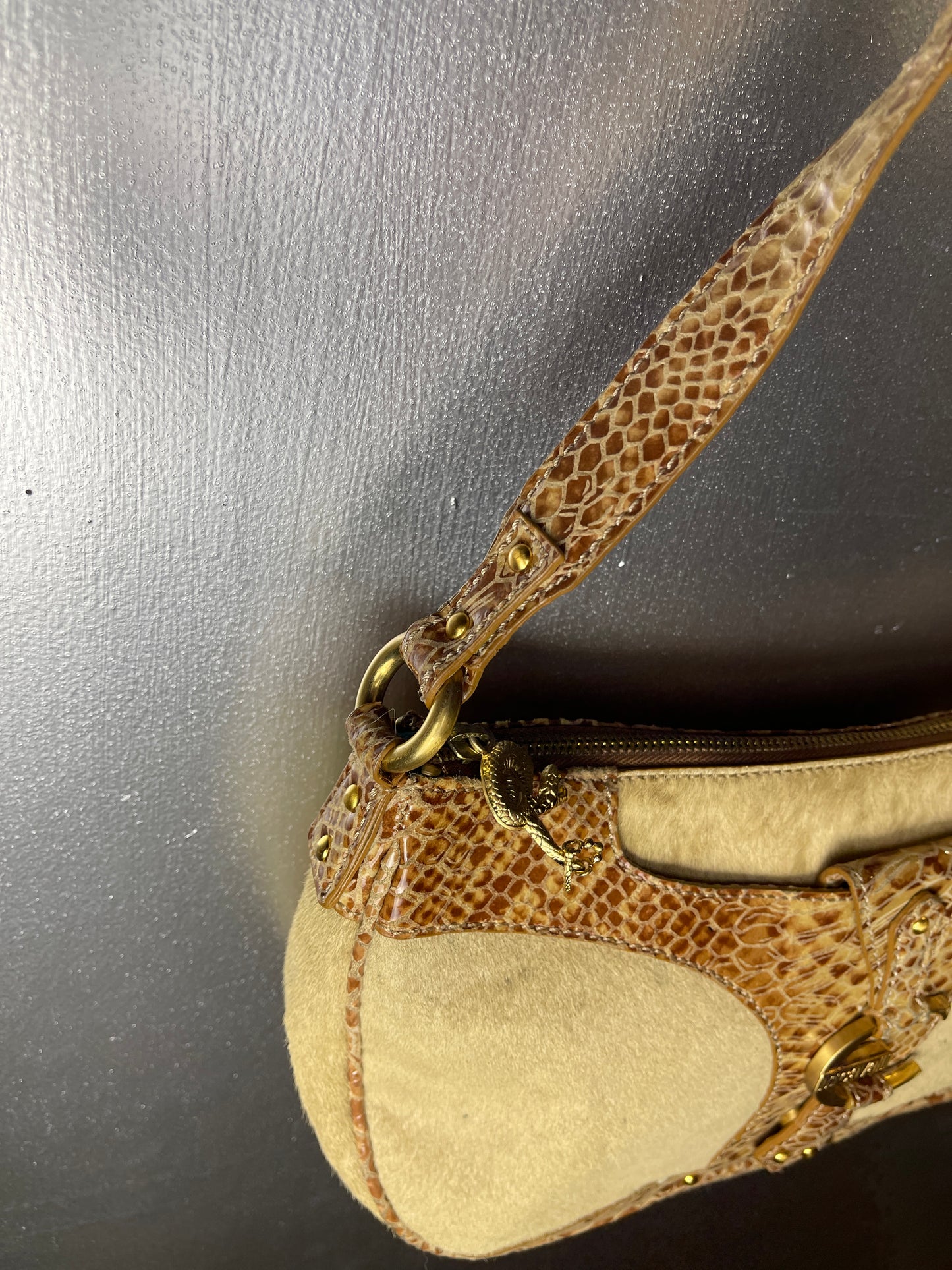 Just Cavalli Beige Creme Shoulder Leather Bag 2000s y2k