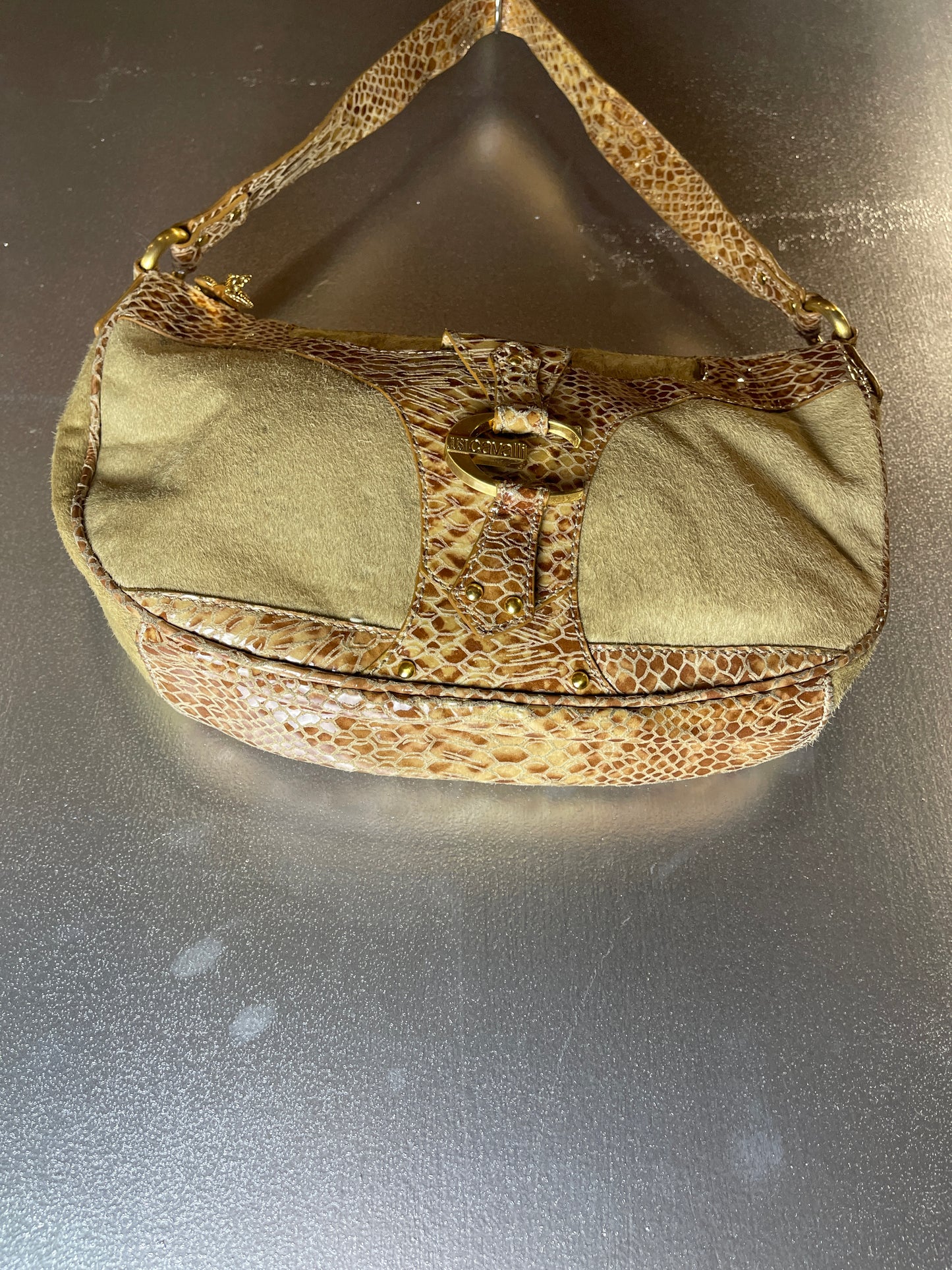 Just Cavalli Beige Creme Shoulder Leather Bag 2000s y2k