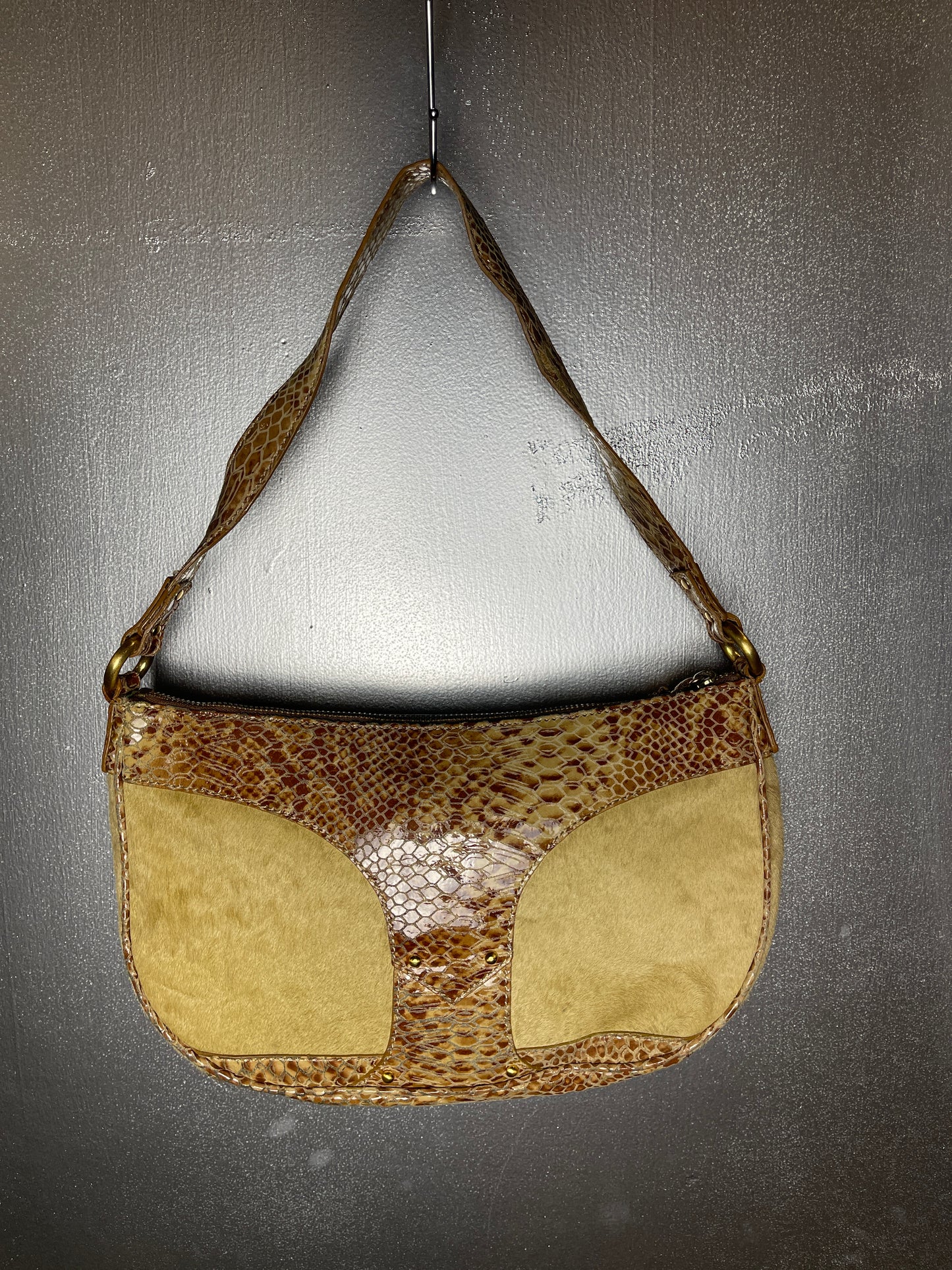 Just Cavalli Beige Creme Shoulder Leather Bag 2000s y2k