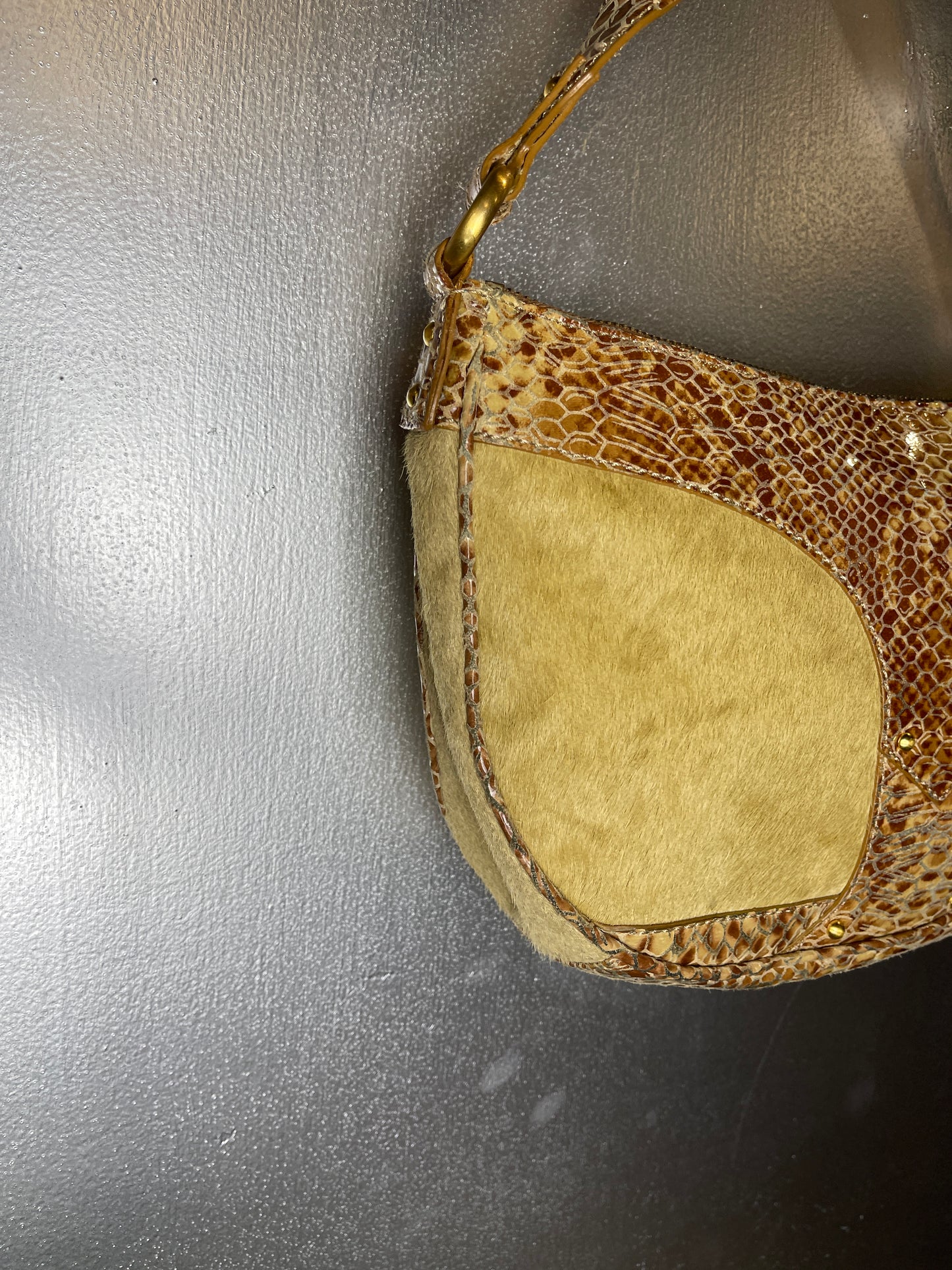 Just Cavalli Beige Creme Shoulder Leather Bag 2000s y2k