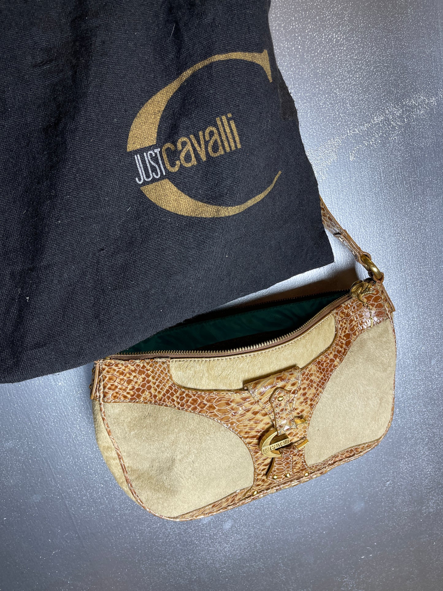 Just Cavalli Beige Creme Shoulder Leather Bag 2000s y2k