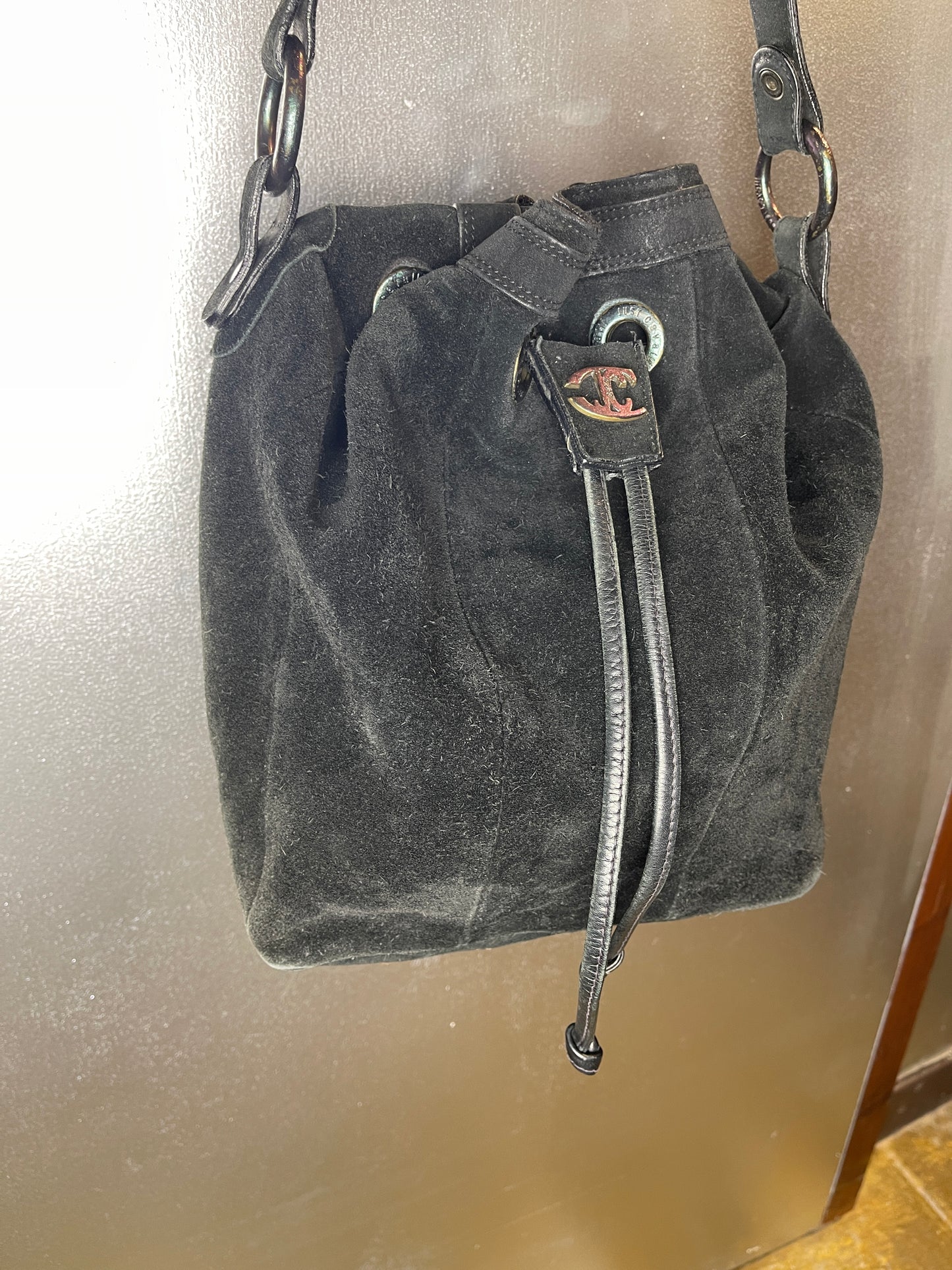 Just Cavalli Black Wild Leather Shoulder Bag 2000s y2k