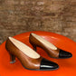 Vintage 80s - 90s Balenciaga Leather Cap-Toe Pump Brown Black - EU37/38