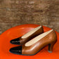Vintage 80s - 90s Balenciaga Leather Cap-Toe Pump Brown Black - EU37/38