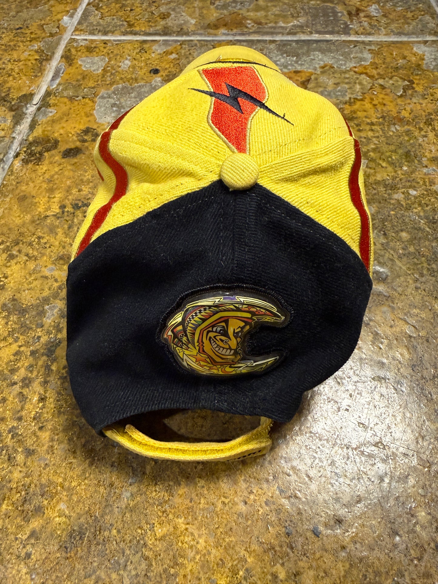 2000s Valentino Rossi Daring Cap Lightning Y2k Yellow Red Black