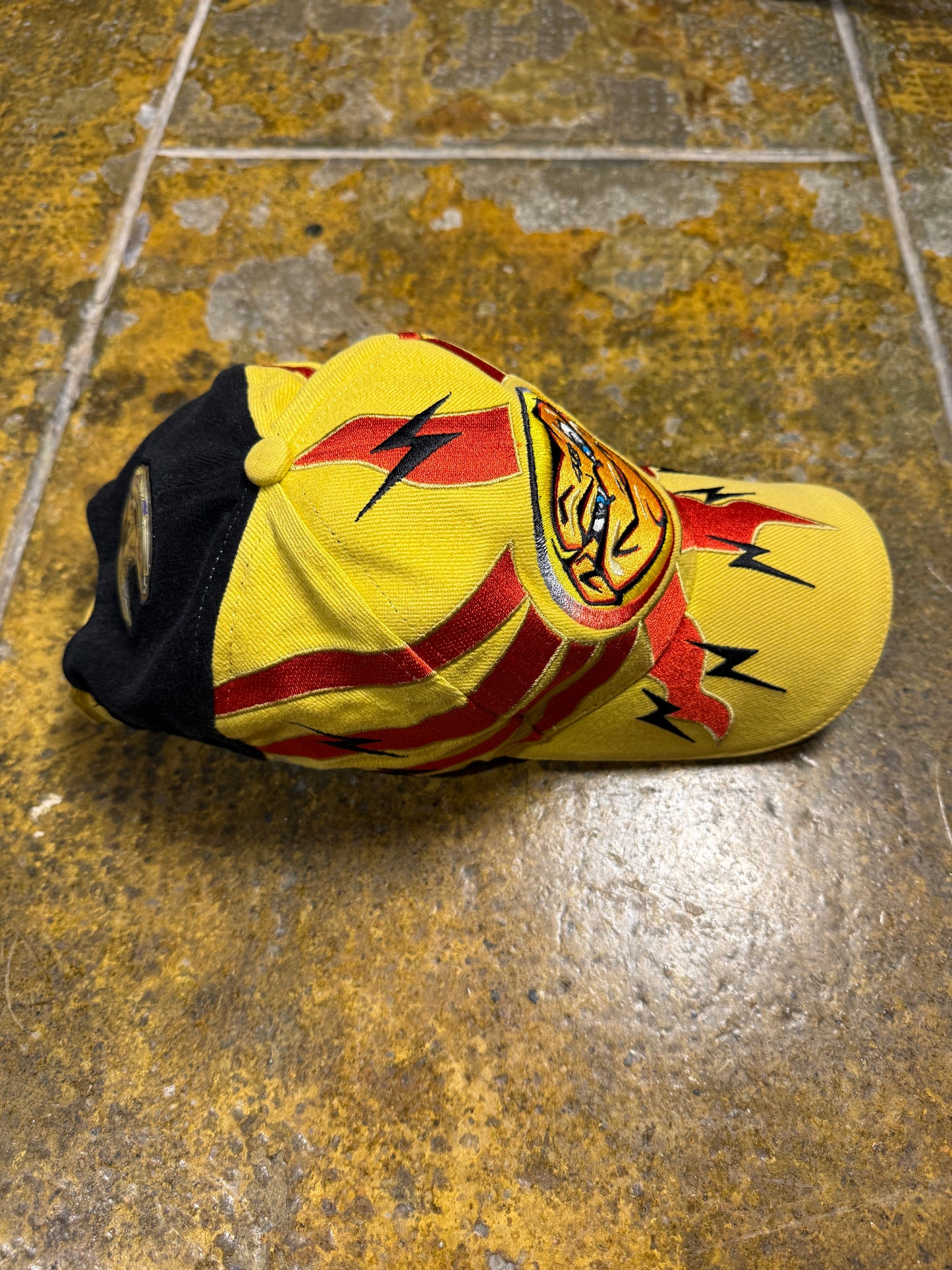 2000s Valentino Rossi Daring Cap Lightning Y2k Yellow Red Black