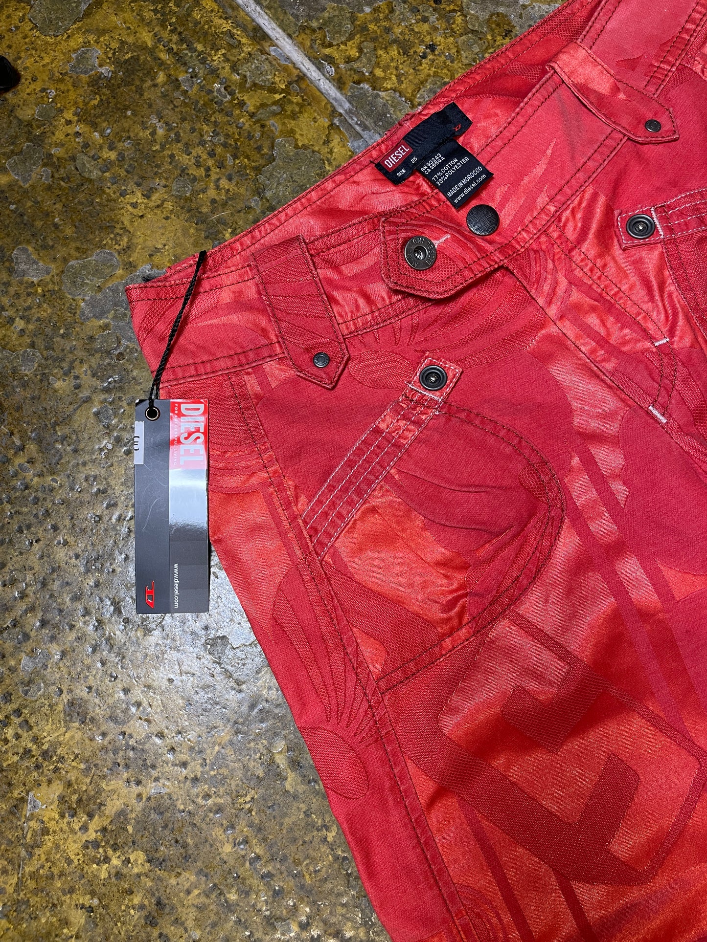 Diesel Red Low Waist Capri Pants Shorts 2000s Deadstock | XS-S